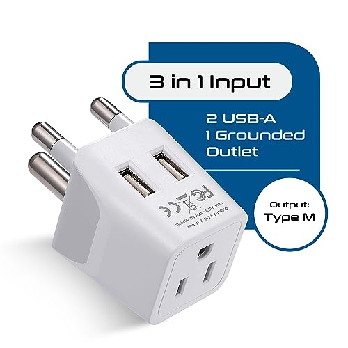 Image of Ceptics USA to South Africa Travel Adapter Plug with Dual USB - Type M - Ultra Compact