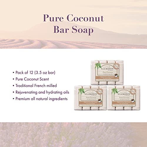 A La Maison Pure Coconut Bar Soap - Triple French Milled Natural Moisturizing Hand Soap Bar (12 Bars Of Soap, 3.5 Oz) #TOP1