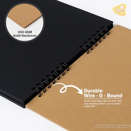 Image of Lakeer | 12x12 inch | Wiro Bound Sketchbook | 250 GSM Brown Paper Sheets | Acid Free | 25 Sheets | for Sketching, Drawing, Painting, Scrapbooking (Black)