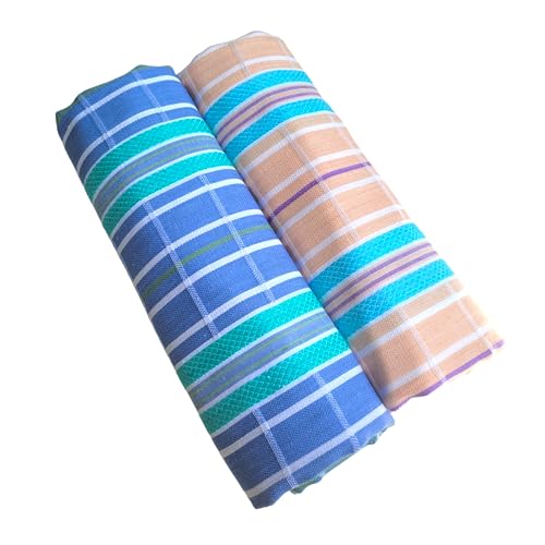 Image of Bathroom Towel for Women|Tauliya for Men|Checkered Thorthu Kerala Towel Cotton Large Size 75 X 150 Cm|Cotton Gamcha Quick Dry Travel Towels for Pool,Beach|Combo Pack of 2
