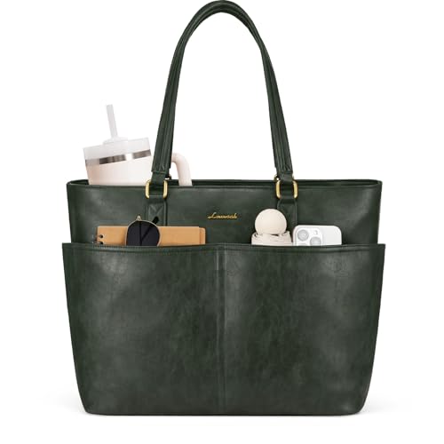 Image of LOVEVOOK Work Tote Bag for Women, Retro Leather 17.3 Inch Laptop Bag with Large Cup Holder, Computer Briefcase Handbag for Teacher, Nurse, and Medical Professionals