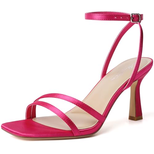 Image of Mostrin Womens Sandals Strappy Heels for Women Ankle Strap Lace Up Heels Square Open Toe Heels Tie Up Stiletto High Heeled Sandals for Prom, Party, Daily Wear