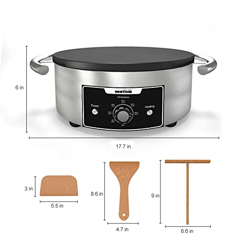 Wantjoin Commercial Electric Crepe Maker 16“ 110V, Commercial Non Stick Electric Crepe Machine, 403 Stainless Steel Cooking Base 1700W #TOP5