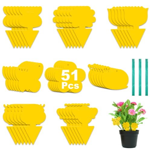 Joyoldelf Gelbsticker Fliegenfänger,Gelbtafeln Trauermücken Bekämpfen Zimmerpflanzen Topfpflanzen Gelbsticker,Wasserdicht Gelbfalle Mückenfalle Klebefalle für Fruchtfliegen Mücken Blattläuse(51PCS)