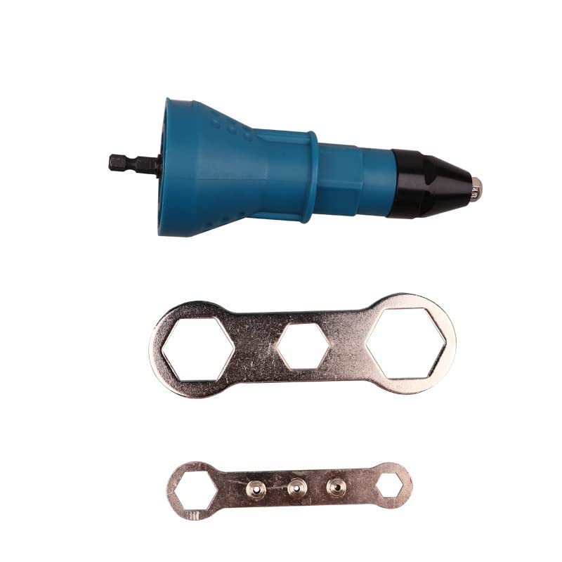 POIU Nietpistole Nietenaufsatz Blindnietvorsatz Nietbohrer Adapter, Niet-Gerät für Akkuschrauber und Bohrmaschinen (Blue), 16 x 5.8cm