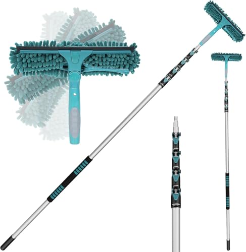 Image of TelesPro 36 Feet High Reach Window Squeegee with 7-30 Ft Extension Pole, Window Cleaner Tool with 5-Stage Telescoping Pole, Window Cleaning Kit with Rotatable Head (2 Squeegee & 2 Microfibre Cloths)