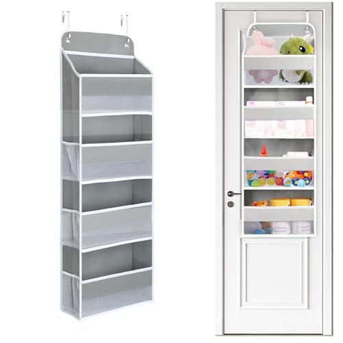 Image of QINGUANG Over The Door Organizer,Hanging Organization And Storage, Behind Door Organizer with Side Pockets, 35 lbs Capacity,Anti Tilt, for Nursery, Bathroom, Bedroom,Dorm (4-Shelf)