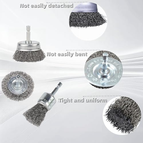 Image of 10 Pack Wire Brush for Drill, Carbon Steel Wire Wheel Brush, Cup Brush, Pen Brush Set with 1 /4-Inch Hex Shank for for Cleaning Rust, Stripping and Abrasive