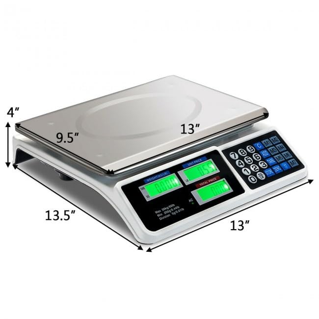 66lb Digital Retail Scale with Dual LCD Displays, 5g Accuracy, Stainless Steel Weighing Pan, 3 Power Modes, Lb-Kg Toggle, Tare, Auto-Stabilize, 8 Unit Price Storage, Durable Housing