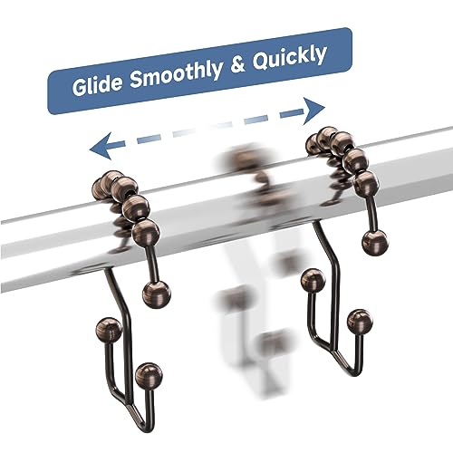 Image of Titanker Shower Curtain Hooks Rings, Rust Resistant Metal Double Glide Shower Hooks Rings for Bathroom Shower Rods Curtains, Set of 24 Hooks - Bronze