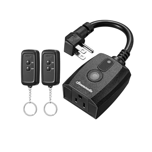 DEWENWILS Outdoor Remote Control Outlet, Indoor Wireless Remote Control Switch, Weatherproof Electrical Plug in Switch, 3-Prong 15A, 6-Inch Cord, 100FT Range, 2 Remotes 1 Outlet, ETL Listed