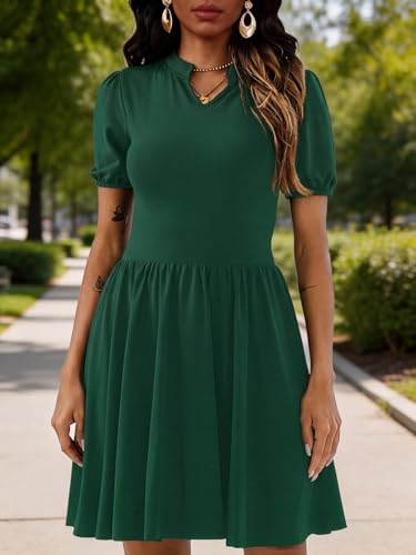 Image of Women's V Neck Summer Dress Puff Short Sleeve Flowy Stretchy Flowy Comfort Fit for Daily Wear Work Midi Casual Dresses