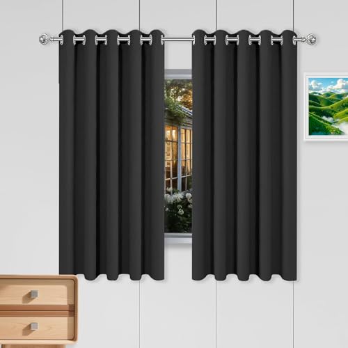 Rideau occultant 300x125 cm noir à oeillets isolant thermique