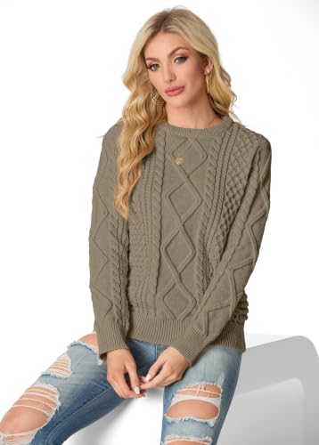 Image of GRECERELLE 2026 Womens Fall Winter Long Sleeve Casual Pullover Sweater Tops | Crewneck, Cable Knit, Chunky, Vintage Style, Anti-static(XS-2XL)