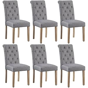 Yaheetech Dining Chairs Button Tufted Parsons Diner Chairs Upholstered Fabric Dining Room Chairs with Solid Wood Legs and Padded Seat for Kitchen Lounge Restaurant, 6pcs(3 Package), Dark Gray