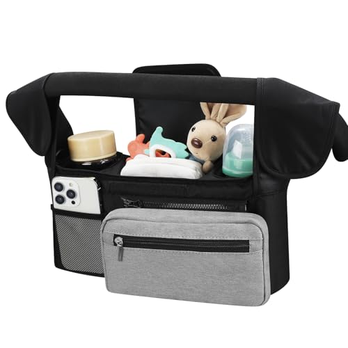 Image of Accmor Universal Stroller Organizer with Insulated Cup Holder Detachable Phone Bag and Shoulder Strap,Stroller Bag Caddy Organizer Fits for Uppababy, Baby Jogger, Britax Strollers