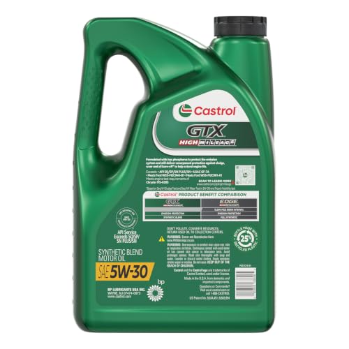 Image of Castrol GTX High Mileage 5W-30 Synthetic Blend Motor Oil, 5 Quarts