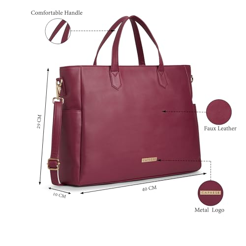 Image of Caprese Bow 15.6 Inch Large Laptop Bag for Women with Adjustable & Detachable Straps | Stylish, Durable, and Spacious with Multiple Compartments for Work, Travel, and Everyday Use
