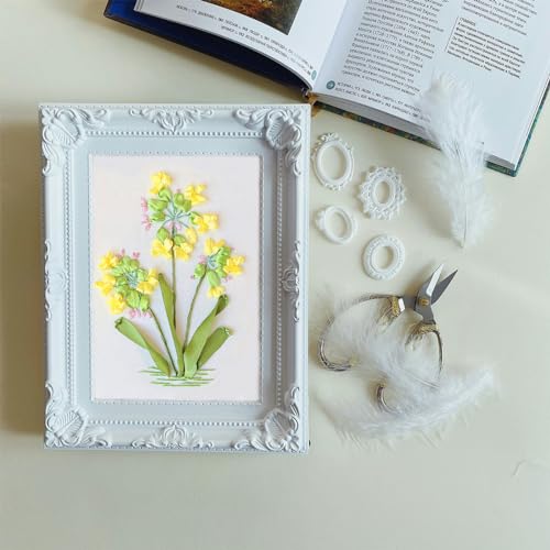 Image of FONNUY Ribbon Embroidery 3D Flowers Pattern Design Kit Embroidery DIY Handwork Set Oval Home Decoration (Yellow Camellia)