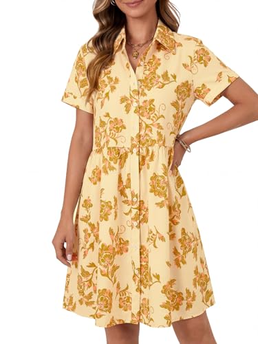 Image of Rooscier Women's Striped Shirt Dress Button Down Collared Short Sleeve Mini Dress
