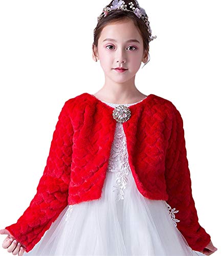 Girls Faux Fur Jacket Wraps Shawl Bolero Flower Girls Bolero Shrug with Brooch