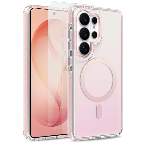 Image of Magnetic Case for Samsung Galaxy S26 Ultra [Compatible with Magsafe] [Anti-Yellowing] [1 Screen Protector] Slim Clear Iridescent Case for Galaxy S26 Ultra 6.9 inch, Pink