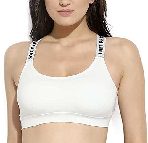 Image of Women's Nylon & Cotton Lightly Padded Non-Wired Sports Bra (32, White1)