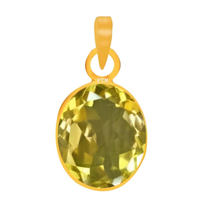 Ptm Natural Citrine/Sunehla 3.25 to 10.25 Ratti or 3.00 to 9.50 Carat Astrological Certified Gemstone Panchdhatu/5 Metals 22k Gold Plated Pendant for Men & Women