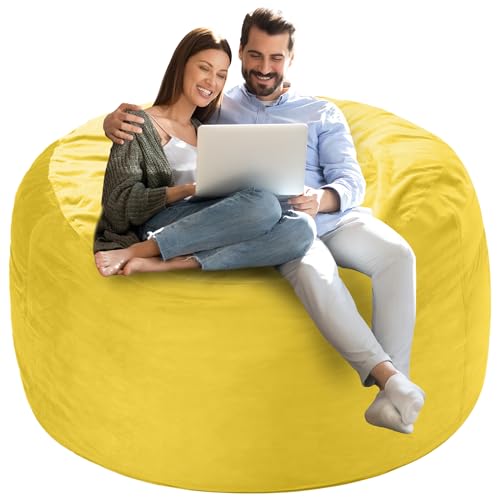 Homguava 4 FT Bean Bag Chair: 4' Bean Bags with Memory Foam Filled, Large Beanbag Chairs Soft Sofa with Dutch Velvet Cover-Mustard