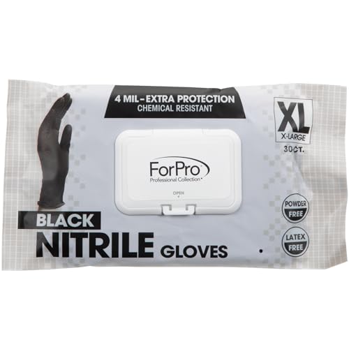 ForPro Professional Collection Disposable Nitrile Gloves, Chemical Resistant, Powder-Free, Latex-Free, Non-Sterile, Food Safe, 4 Mil, Black, X-Large, 30-Count