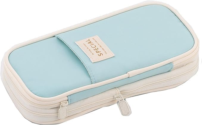 Pencil Case for School Supplies, Large Pencil Pouch with Zipper, Cute Pencil Bag for Office Supplies Makeup Bag, Desk Organizer for College Adults Women Men (Blue)
