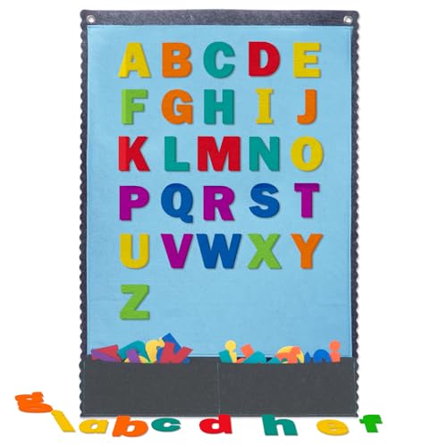CHEFAN Felt Board With 104 Letters for Toddlers - Large Flannel Wall Board, Alphabet Learning With 2 Storage Pockets for Preschool Classroom and Daycare, 32 * 22 Inch, Blue