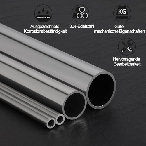 KWOKWEI Rundrohr Edelstahl Ø19mm(3/4) 2 Stück Konstruktionsrohr, Geschliffen Edelstahl Rundrohr V2A Länge 300mm, Rostfrei Edelstahl Geländer Rohr Rundrohr für Industrie Maschinenpark