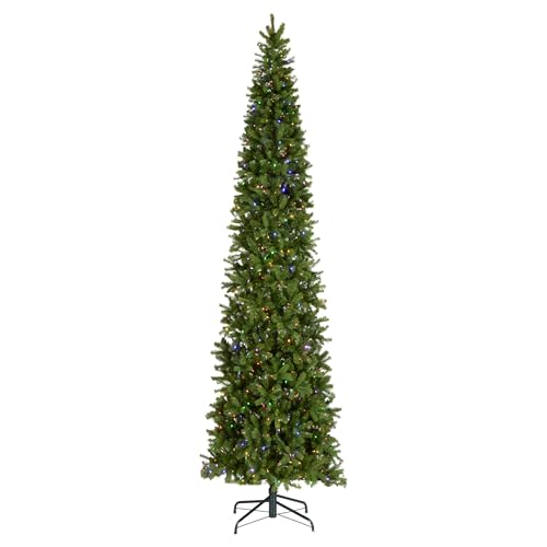 National Tree Company 12 ft Pre-Lit Downswept Douglas Fir Slim Artificial Christmas Tree, 850 LED...