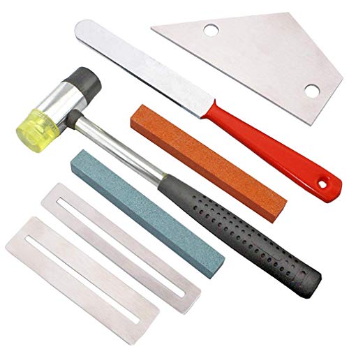 Guitar Tools Kit Included Fret Rubber Hammer Tool Kit Guitar Fret Crowning Luthier File Stainless Steel Fret Rocker Fingerboard Guards Protectors and Grinding Stone