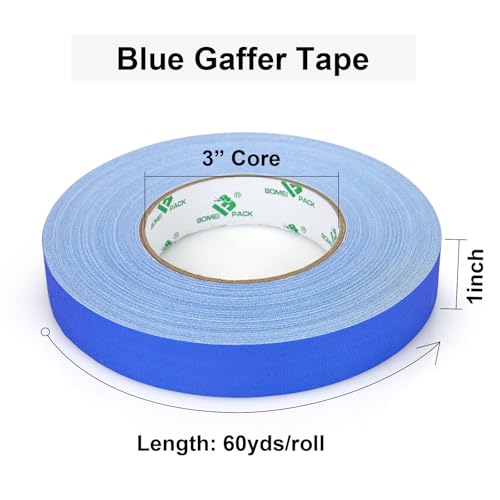 Image of BOMEI PACK 1 Pack Blue Gaffer Tape, Matte Non-Reflective, 1inch x 60yds No Residue Hand Tear Self-Adhesive Gaffer Tape for Labeling, Cable, Stage, Photo Studio, Painters and Duct Repair