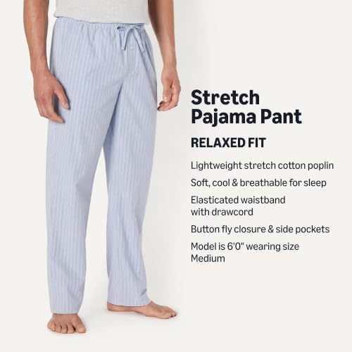Amazon Essentials Men's Cotton Poplin Straight-Fit Pajama Pants with Pockets, Elastic Waist, Drawstring, Cornflower Blue Thin Stripe, Large - 1