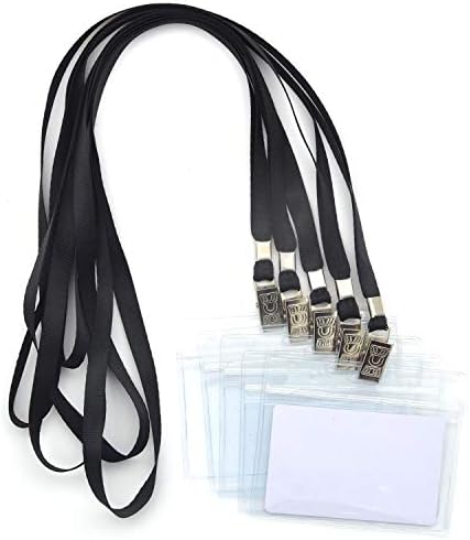 50 Pcs Waterproof Type Clear Plastic Horizontal Name Tag Badge Id Card and 50 Pcs Blue Lanyard