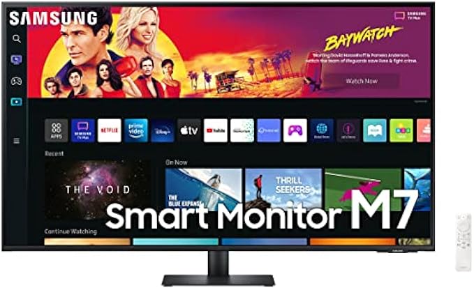 SAMSUNG 43" M70B Series 4K UHD USB-C Smart Monitor & Streaming TV, 4ms, 60Hz, HDR10, Wireless Display, Gaming and IoT Hubs, Alexa Built-in, 2022, LS43BM702UNXZA, Black
