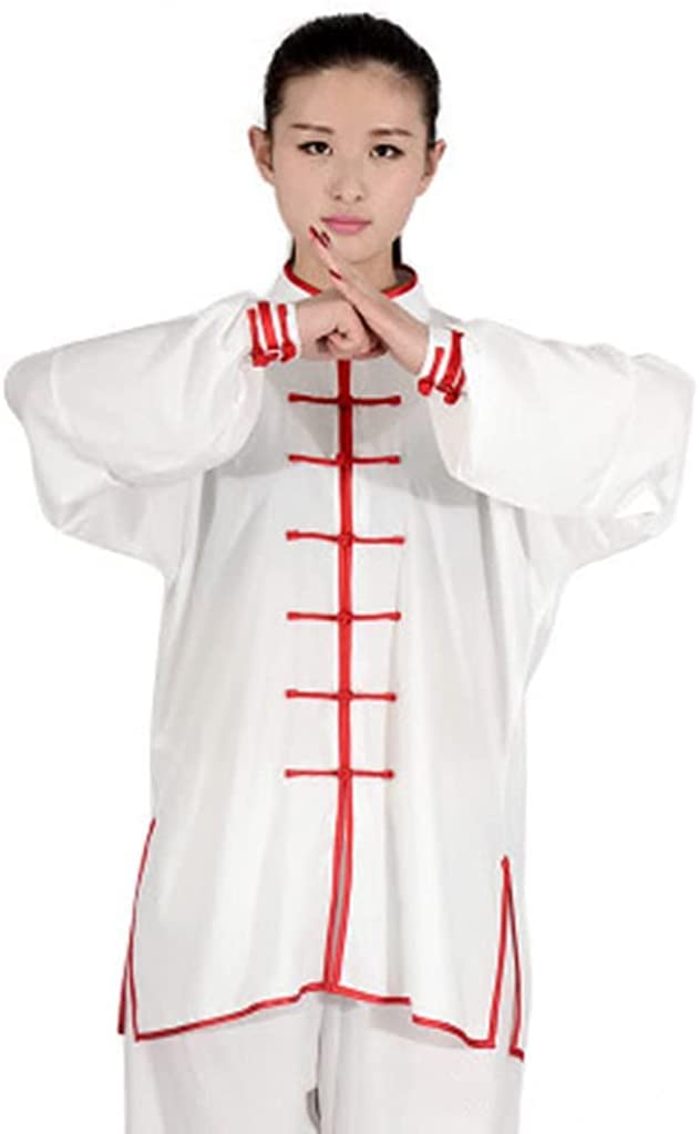 AKAZIAKAZI Kung Fu Uniform Cotton Linen Long Sleeved Clothes Tai Chi Clothing Men/women Flax Tai Chi Suit Traditional Chinese Wushu Set training (REd L 5)