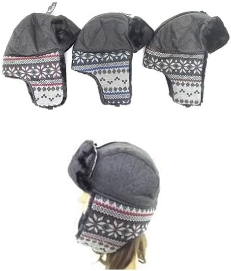 Classic Snowflake Faux Fur Trimmed Earflap Winter Trooper Hats 12 Pack Multicolor