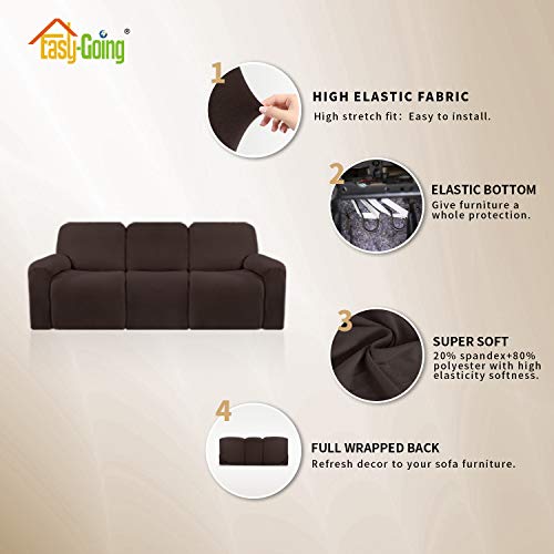 Image of Easy-Going 8 Pieces Microfiber Stretch Sectional Recliner Sofa Slipcover Soft Fitted Fleece 3 Seats Couch Cover Washable Furniture Protector with Elasticity for Kids Pet(Recliner Sofa, Chocolate)