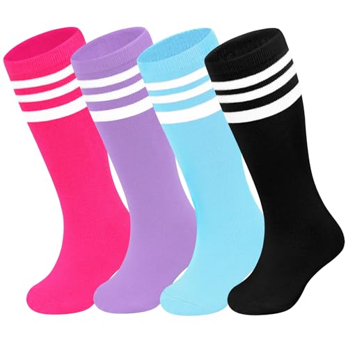 Olreco 4 Pack Kids Soccer Socks Toddler Baseball Socks Youth Boys Football Sock Boys Girls Softball Sock Athletic Accessories