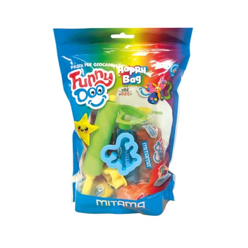 Mitama Happy Bag Funny Doo - Pasta de modelar, Caja de Juegos con moldes, 14 Piezas, a Partir de 3 años, Juego y Tiempo Libre, niños, Multicolor, Talla única, Pasta de modelar