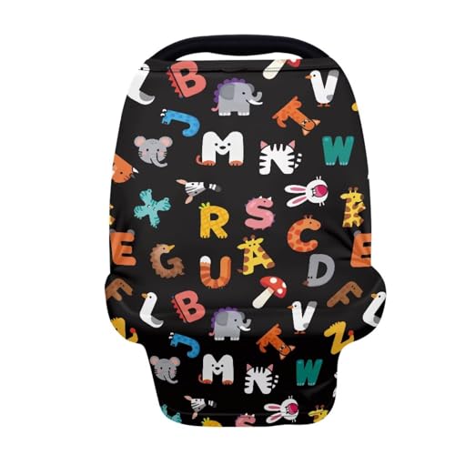 Image of Baby Car Seat Cover Summer, Windproof Carseat Covers for Newborn Infant Car Seat Canopy for Girls Boys, Keeps Babies Cozy, Cute Animal Print