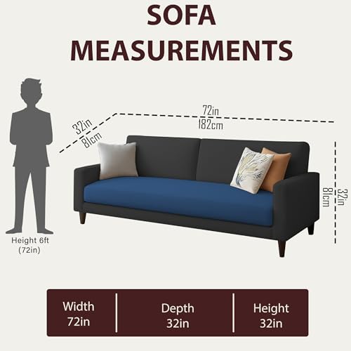 Image of Kathleen 3 Seater Sofa Set for Living Room - Foldable Convertible Couch Furniture for Home, Office or Guest Use, Modern Designer Stylish Comfortable (Blue Black)