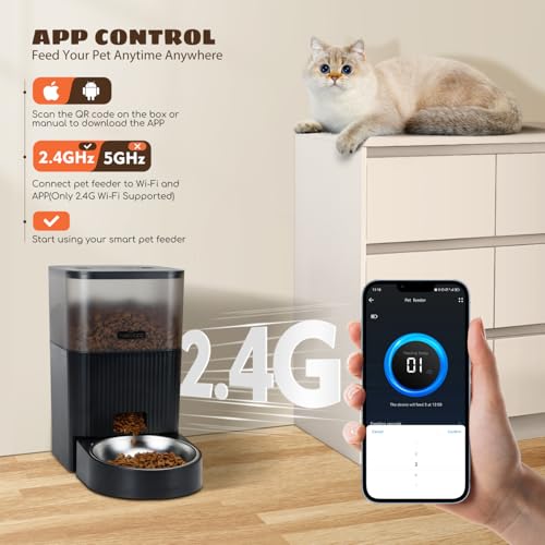Nobleza Automatic Cat Feeder, WiFi 4.2qt Large Container Automatic Dog Feeder Dispenser with Slow Feeding Sensor, Easy Setup with Dual Power Safety Material Cat Food Dispenser - Image 3