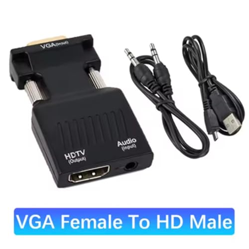 Gitekain Adapter VGA do HD, 1080p Vga Source, interfejs audio 3,5 mm, wbudowany konwerter wyświetlacza, kompaktowy złącze o wysokiej prędkości do prezentacji biurowych i użytku domowego, czarny
