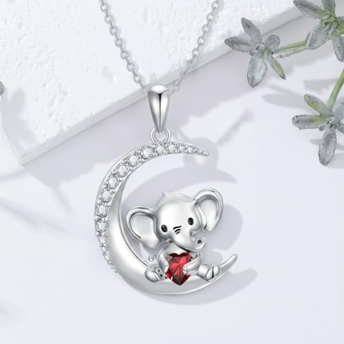 Image of PROESS Animal Birthstone Necklace 925 Sterling Silver Otter /Axolotl /Hippo /Elephant /Dachshund /Monkey /Red Panda Pendant Necklace Animal Birthstone Jewelry Gifts for Women