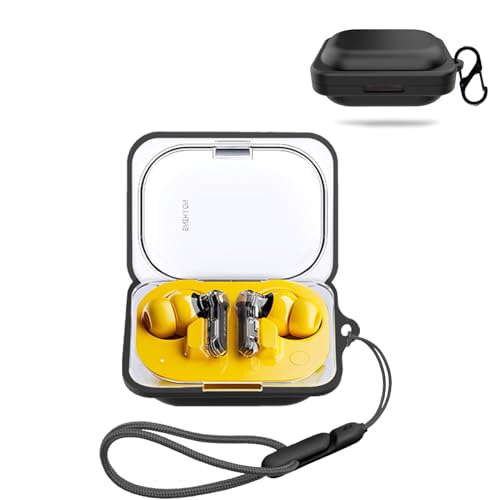 Nothing Ear (a) 用 ケース カバー 【NOUKAJU】 ワイヤレス イヤーホン シリコン 保護ケース (カラビナ付き+ストラップ付き ) 落下防止 キズ防止 耐衝撃 装着充電可能 防水 防塵 (ブラック)